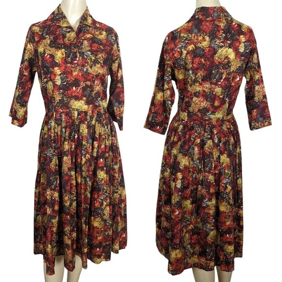 Trashy‎ Diva by Candice Gwinn Warm Watercolor orange gold pleated Dress 8 - Picture 1 of 16